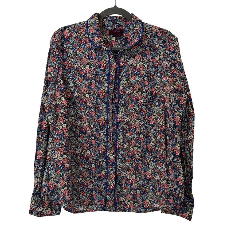 J.Crew Liberty Fabric Floral Button Up Pajama Style Shirt Navy Multi Size 16